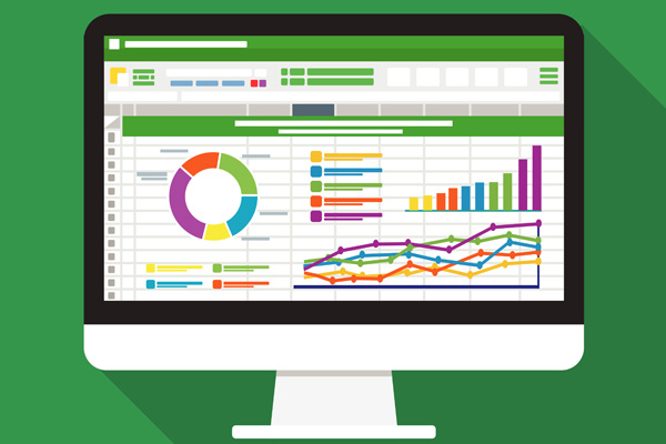 Illustration of a financial planning software screen on a green background.