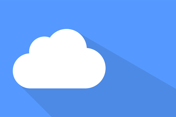 Illustration of a white cloud on a blue background with shadow.