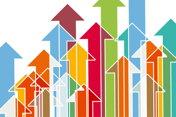 Multiple coloured arrows pointing up.